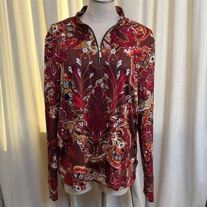 Acegolfs XXXL Printed Top in Red and Brown floral quarter zip classic like new